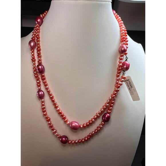 NEW coral pink freshwater pearl 36 inch necklace with sterling silver clasp - Picture 2 of 12